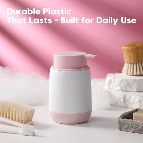 YAUKPH Refillable Pink Liquid Soap Dispenser Cute Decor Style for Bathroom & Kitchen Suitable for Kids and Adults thumbnail 4