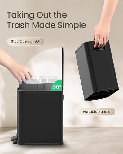 Cesun Small Bathroom Trash Can with Lid Soft Close, Step Pedal, 5 Liter / 1.3 Gallon Stainless Steel Garbage Can with Removable Inner Bucket, Waste Basket for Bathroom, Bedroom (Matte Black) thumbnail 6