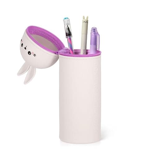 Legami - Estuche escolar Kawaii 2 en 1 de silicona blanda, tema Bunny, portabolígrafos de mesa, cremallera, lápices de colores rotuladores, H 18,5 cm thumbnail 2