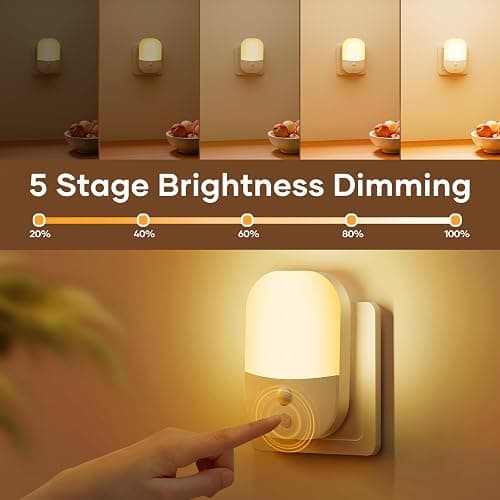 2 Pack Plug in Night Light with Dusk to Dawn Photocell Sensor, 5 Adjustable Brightness Levels, ON/Off/AUTO Modes, 3000K Warm White LED Night Light for Baby, Hallways, Stairs, Bedrooms, Kitchens, 0.3W thumbnail 3