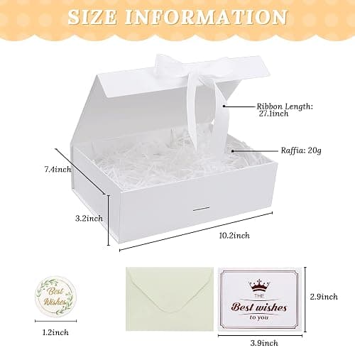 Gift Box, Luxury Magnetic Gift Box with Lid Ribbon Greeting Card Shredded Paper, Gift Packaging Box for Present Birthday Wedding Anniversary Festival (23×17×7cm, White) thumbnail 2