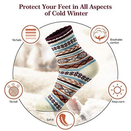 MORECOO Stocking Stuffers - Christmas Gifts for Women - Socks for Women - Thick Wool Soft Warm Cozy Crew Womens Socks thumbnail 5