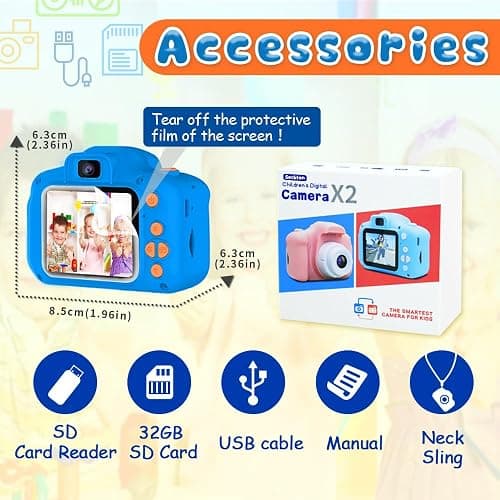 Seckton Upgrade Kids Selfie Camera, Christmas Birthday Gifts for Boys Age 3-9, HD Digital Video Cameras for Toddler, Portable Toy for 3 4 5 6 7 8 Year Old Boy with 32GB SD Card-Navy Blue thumbnail 7