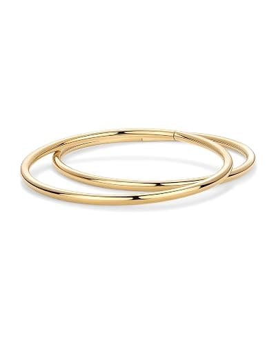 PAVOI 14K Gold Plated Bangle Bracelet for Women | Classic Lightweight Stacking Stainless Steel Bracelet | Single & 2-Pack Bangles - Image 1