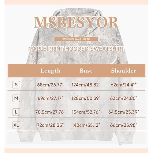 MSBESYOR Camo Hoodie for Men Women Oversized Fleece Maple Leaf Hooded Sweatshirt Graphic Print Pullover Hoodies with Pocket thumbnail 5