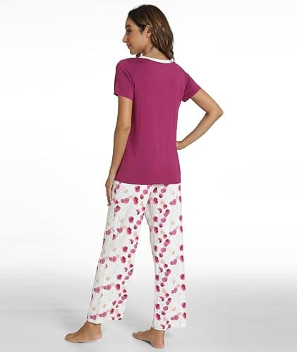 GYS Bamboo Viscose Pajamas for Women Cooling Sleepwear for Hot Flashes | Short Sleeve V-Neck, Luxury Soft Sleep Lounge Set, Moisture Wicking, Breathable for Night Sweats, Oeko-Tex Certified thumbnail 2