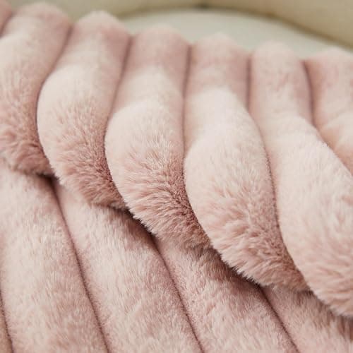 Sunday Praise Faux Fur Plush Decorative Throw Pillow Covers 16x16 Pink | Set of 2, Soft Plush Striped, Modern Home Décor, Farmhouse Boho Accent Cushion Covers for Couch Sofa Bed Living Room thumbnail 4