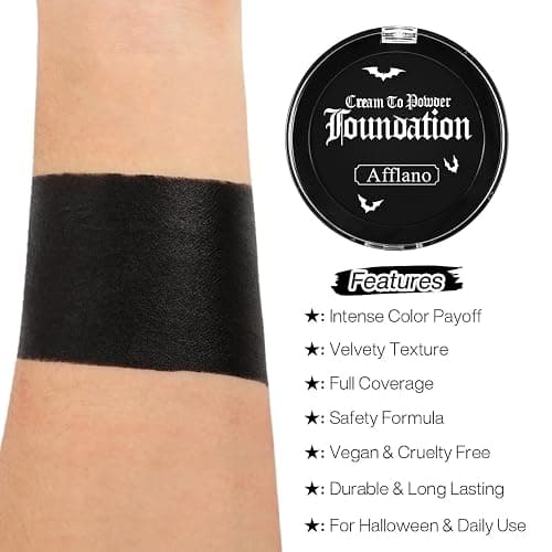Afflano Goth Face Body Paint - Professional Clown Makeup Foundation, Cream to Powder Black Body Paint for Kids & Adults SFX Zombie Vampire Skull Skeleton Cosplay - Goth black thumbnail 3