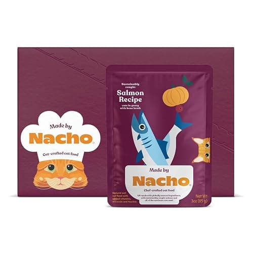 Made by Nacho Wet Cat Food, Cuts in Gravy, Sustainably-Caught Salmon with Bone Broth for Extra Hydration, (12) 3 oz. Pouches, Limited Ingredients - Image 1