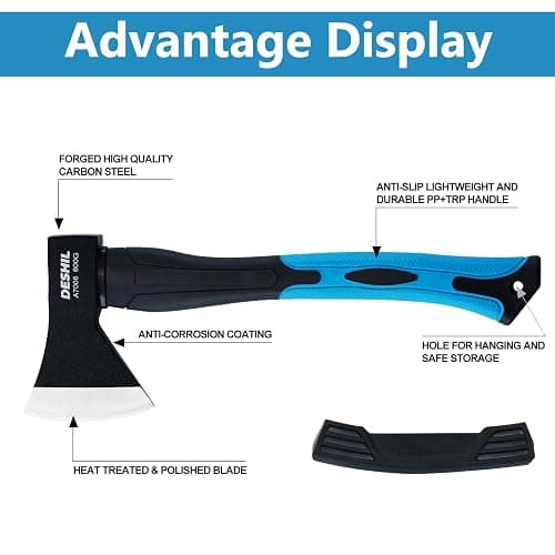 Chopping Axe, 15”Outdoor Hatchet Forged Carbon Steel Heat Treated Hand Maul Tool, Fiberglass Shock Reduction Handle with Anti-Slip Grip, Blue thumbnail 3