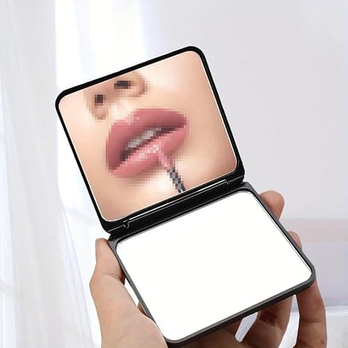 Sparkly Rhinestone Small Folding Mirror Cute Bling Mini Handheld Makeup Mirror Portable Travel Pocket Mirror Crystal Cosmetic Mirror (Black) thumbnail 2