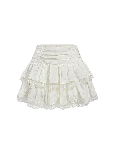 MakeMeChic Women's Lace Tiered Layered Cake Skirt Ruched Ruffle Hem Mini Skirts - Image 1
