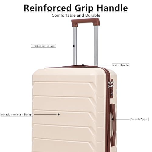 Merax 3 Piece ABS Hardside Luggage Sets Spinner Wheels Suitcase with Lock, Beige, 20/24/28 Inch thumbnail 5