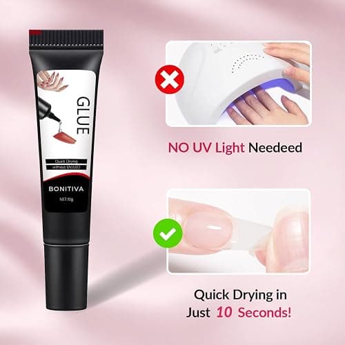 Bonitiva Quick Dry Semi Solid Gel Nail Glue 10g with 10ml Remover, Super Strong, No UV Lamp, Long Lasting Glue for Press on & Fake Acrylic Nails thumbnail 4