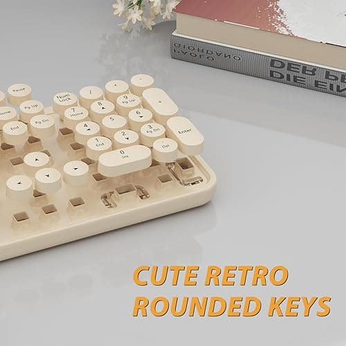 Kootop Wireless Keyboard and Mouse Combo, Cute Colorful 104 Keys Typewriter Retro Round Keycaps Keyboard for PC Laptop,Desktop,Windows, Home and Office Keyboards Coffee - S500 Coffee thumbnail 2