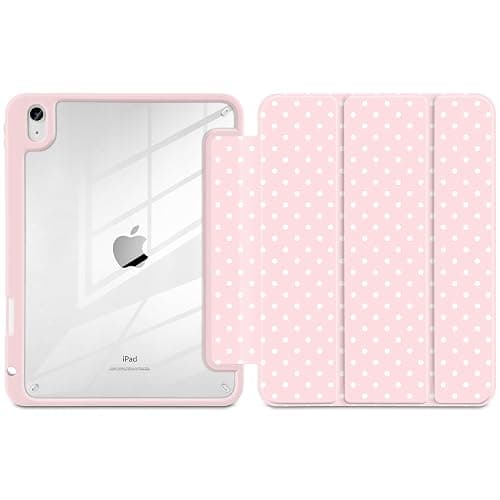 Yebiseven Case for iPad A16 11th Generation 11 inch 2025, iPad 10th Generation 10.9 inch 2022 -[Built-in Pencil Holder], Shockproof Clear Hard Back, Trifold Stand, Auto Wake/Sleep, Pink White dot thumbnail 2