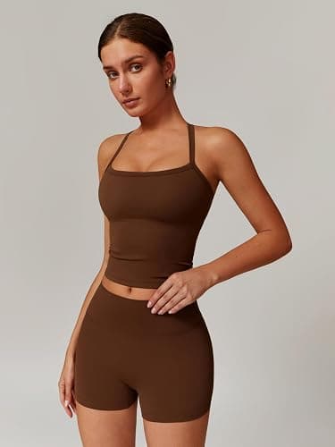 ABOCIW 2 Pieces Workout Sets for Women, Cross Back Tank Top Matching High Waist Biker Shorts, Gym Yoga Pilates Outfits thumbnail 3