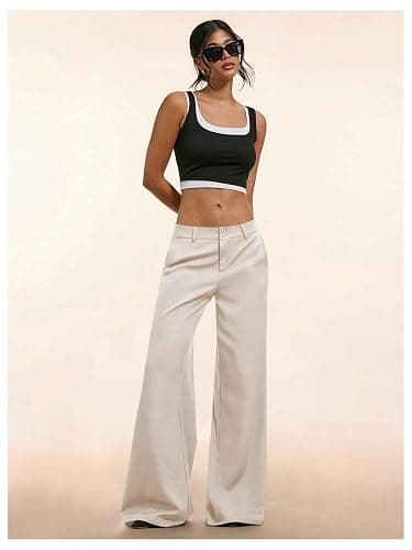 GORGLITTER Women's Dress Pants Low Rise Wide Leg Trousers Business Casual Work Dressy Low Waisted Straight Slacks Pants thumbnail 7