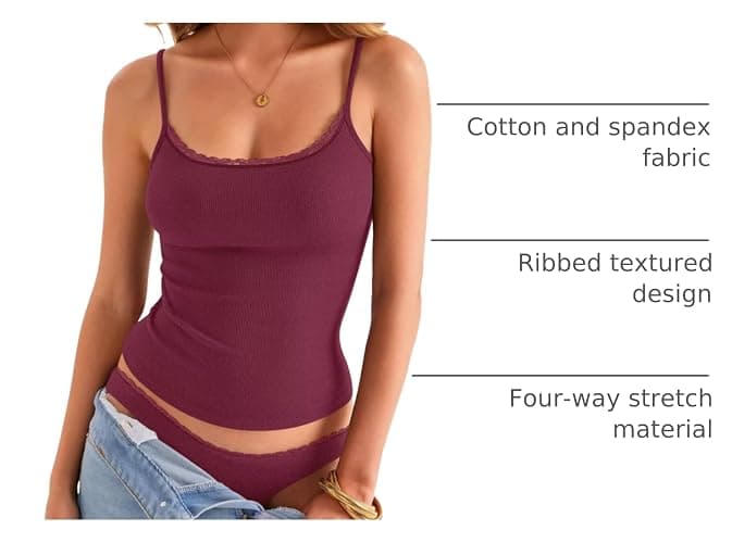 EasyGala Womens Lace Camisole Tops Square Neck Ribbed Tank Tops Adjustable Spaghetti Straps Sleeveless Summer Shirt 2025 thumbnail 4