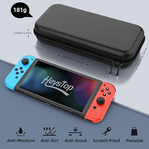 HEYSTOP Switch Case Compatible with Nintendo Switch, 9 in 1 Accessories kit with Carrying Case, Dockable Protective Case, HD Screen Protector and 6pcs Thumb Grips Caps thumbnail 2