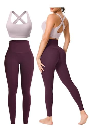 Workout Sets for Women 2 Piece Seamless High-Waisted Leggings & Cross Back Padded Sports Bra for Yoga Pilates - Image 1