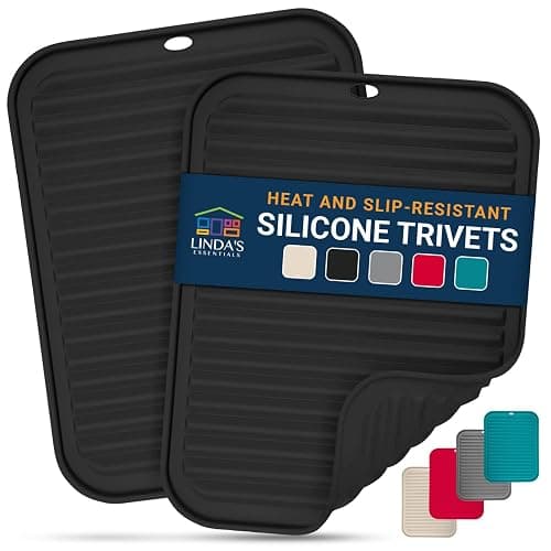 Linda's Essentials Silicone Trivets for Hot Pans and Pots (2 Pack) - Multipurpose Silicone Heat Resistant Mat and Pot Holder Trivet (30 x 23cm) - Heatproof Mats for Kitchen (Black) - Image 1