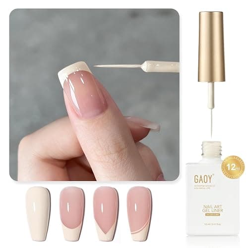 GAOY Beige Swirl Gel Nail Polish Art Liner, 12ml UV Gel with Thin Brush | Beige White Color Nail Paint Design with Thin Brush, French Tip Tool, UV/LED Cure Required, DIY French Manicure at Home - Image 1