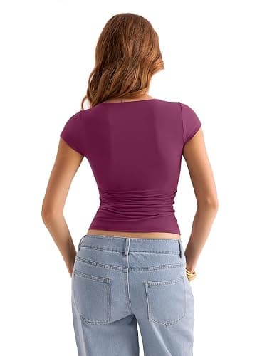 EasyGala Womens Double Lined Cap Sleeve Tops Cute Boat Neck T Shirts Slim Fitted Going Out Tees Y2k Summer Clothes 2026 thumbnail 5