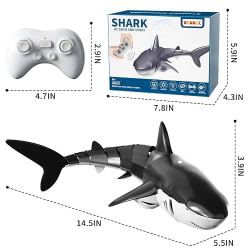Bennol 2.4Ghz Remote Control Shark Toys for Boys Kids, 1:18 Scale High Simulation Shark for Pool, Electric RC Shark Fish Toys with Light & Spray Water Function for 4 5 6 7 8 9 Year olds Kid Boys Girls thumbnail 2