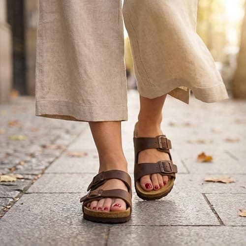 CUSHIONAIRE Lane Cork Footbed Sandals for Women – Comfortable Double Buckle Slip-On with Genuine Suede Footbed & Arch Support Slides for Women Footwear thumbnail 2