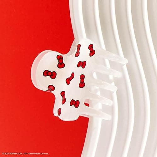 Hello Kitty x Kitsch 2 Pcs Medium Claw Clips | Recycled Plastic Hair Accessories for Women & Girls | Bow Shape & Kitty Bow Print Design | Cute Clips for All Hair Types & Everyday Use - White & Red thumbnail 7