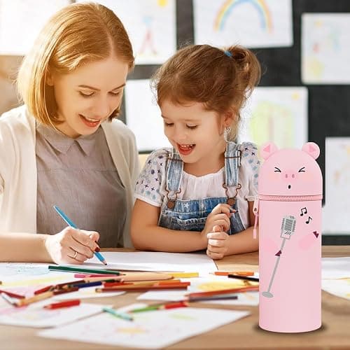 GDFJBG Kawaii, Estuche Escolar de Silicona Blanda 2 en 1, Diseño de Dinosaurio Extensible con Forma Moldeada Portalápices de Mesa, Cremallera, Forma Moldeada (Cerdito) thumbnail 6