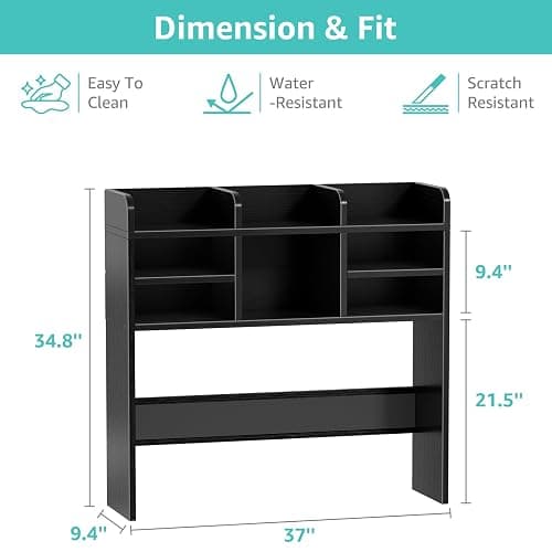 IGERI 37" Black Desk Hutch Dorm Top Only with Sheves Felt Board for College thumbnail 3