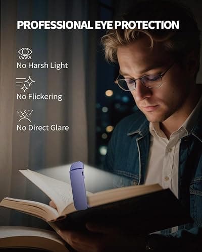 HEMONNKAM Book Reading Light, Rechargeable Clip on Booklight, Eye Caring 3 Color Temperatures & 5 Brightness Levels, Night Use for Bed, Long Lasting, Reading at Night in Bed, Romantic Purple thumbnail 3