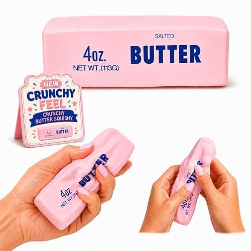 Crunchy Butter Squishy, Soft Squeeze Sensory Fidget Toy with Crunchy ASMR Texture, Butter Stick Stress Relief Toy, Fun Novelty Gift for Kids Teens and Adults, Pink - Image 1