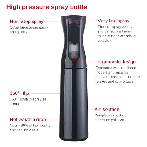 ZHIYE Hair Spray Bottle, Continuous Water Mister Bottle Empty, Aerosol Fine Mist Curly for Taming in Morning, Hairstyling, Plants, Pets, Cleaning-5.4oz/160ml (Black) thumbnail 3