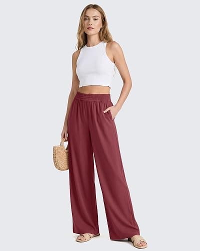 G4Free Chillwhisp Lightweight Wide Leg Pants Women Elastic Waist Summer | Flowy, Quick Dry, Breathable Fabric, Side Pockets, High Rise, Loose Fitting, Travel Vacation Outfits, for Casual Beach thumbnail 4
