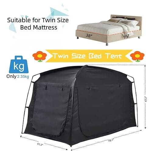Privacy Sleep Indoor Bed Tent for Adults Kids, Portable Blackout 90% Canopy Tents with 3 Doors Breathable Mesh Windows thumbnail 2