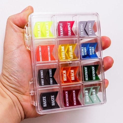 72 Pieces MTG Keyword Counters with Box for Magic The Gathering Colored MTG Creature Stats Buff Tokens MTG Gift Accessories (Keyword Counters) thumbnail 5