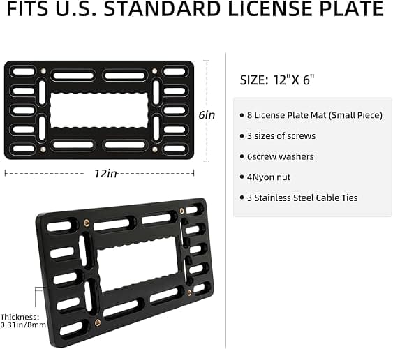 XCLPF Front License Plate Bracket,No Drill Front License Plate Holder,Front License Plate mounting kit,Universal Bumper Car Frame Mount Adapter with Stainless Steel Screw Cap,Cable Ties thumbnail 7