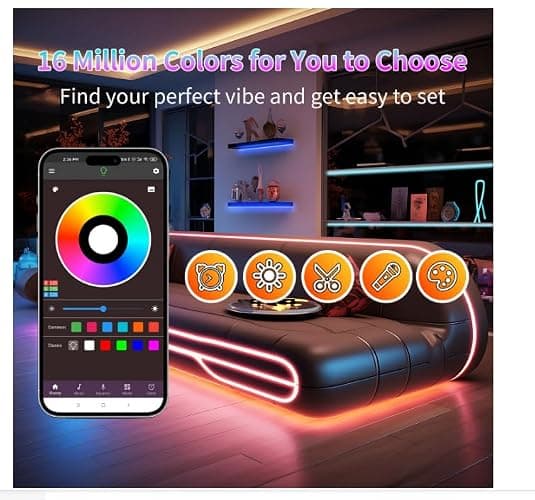 NBBUFF Led Lights for Bedroom 132ft (2 Rolls of 65.6ft), Color Changing RGB Led Strip Lights with 60 Keys Remote and App Control, Music Sync Led Lights for Room Kitchen Party Home Decor thumbnail 3