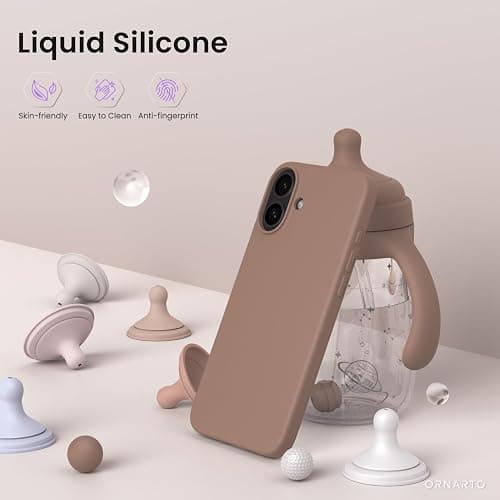 ORNARTO Compatible with iPhone 16 Plus Case 6.7, Slim Liquid Silicone 3 Layers Full Covered Soft Gel Rubber Phone Case Protective Cover 6.7 Inch, Light Brown thumbnail 3