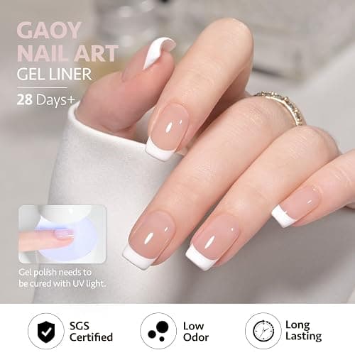GAOY White Swirl Gel Nail Polish Art Liner, 12ml Classic Color Nail Paint Design with Thin Brush, UV Light Cure for DIY French Manicure at Home thumbnail 3