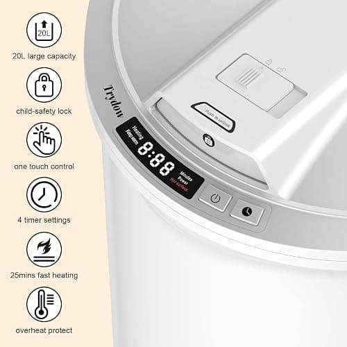 Trydow Ultra Large Capacity Towel Warmer Bucket, Rapid Heating with Timer, One-Button Digital Display Control, Safety Lock, Gifts for Him & Her, Auto Shut-Off, Fits 2 Large, Blankets, Bathrobes, PJ's thumbnail 2