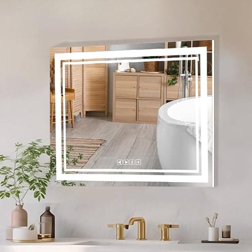 MKupView 27.6"X21.7" Wall-Mounted Mirror Large Vanity Mirror with LED Lights & Play Music Vanity Mirror Touch Screen with 3-Color Lighting Memory Function USB Charging & Magnifying Glass - 21.7"L x 27.6"W thumbnail 7