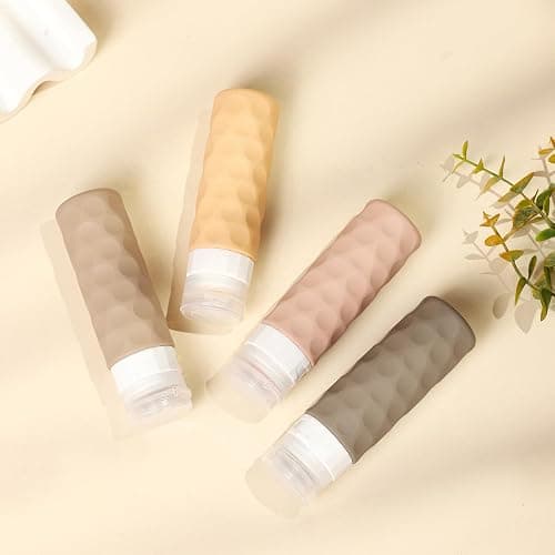 Silevoler Travel Bottles for Toiletries, 4pcs Tsa Approved 3oz Travel Size Containers, BPA Free Leak Proof Premium Silicone Bottles, Refillable Liquid Squeezable Accessories W/Toiletry Bag（Apricot） thumbnail 7