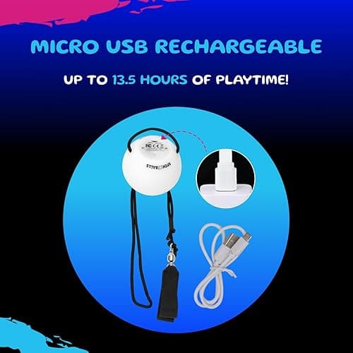 SPIN BALLS Glow.0 LED Poi – USB Rechargeable w/ 22 Vibrant Color Light Modes & Patterns – Durable, Soft-Core Spinning Balls w/Adjustable Leashes & Double-Loop Handles thumbnail 4