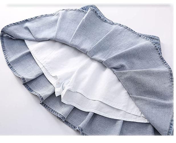 Milokado 3-13 Years Skirts for Teen Girls Blue Elastic High Waist A Line Pleated Denim Skirt - 9-10 Years - Blue thumbnail 7