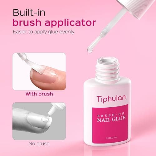 TIPHULAN Super Strong Nail Glue for Press Ons & Nail Tips, 4 Tubes | 28 mL Brush On Nail Glue-No UV Needed, Precision Brush Applicator, HEMA-Free, Long-Lasting for Salon, Travel and At-Home DIY thumbnail 2