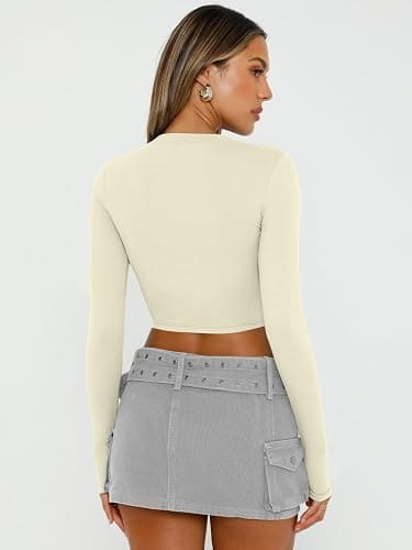 Trendy Queen Womens Long Sleeve Crop Tops Basic Slim Fitted Shirts Fashion 2025 Going Out Y2k Tops Teen Girl Clothes thumbnail 5